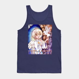 Angel and Dove Cute Original Anime Watercolor Painting Tank Top